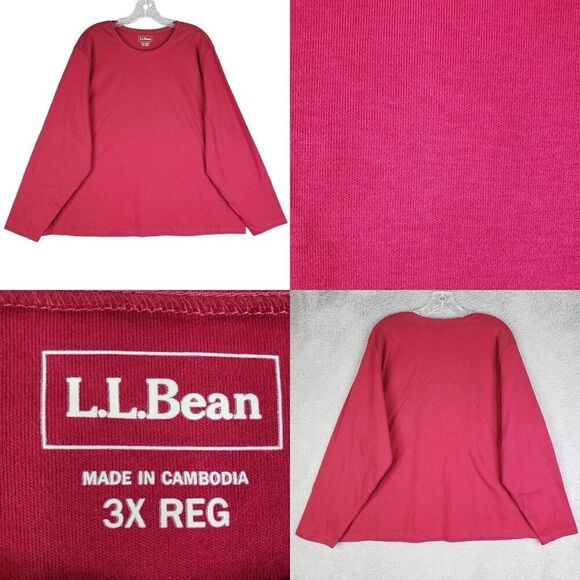 LL Bean Shirt Tee Womens Plus Size 3X Long Sleeve Stretch Knit Red Cotton - Picture 1 of 8